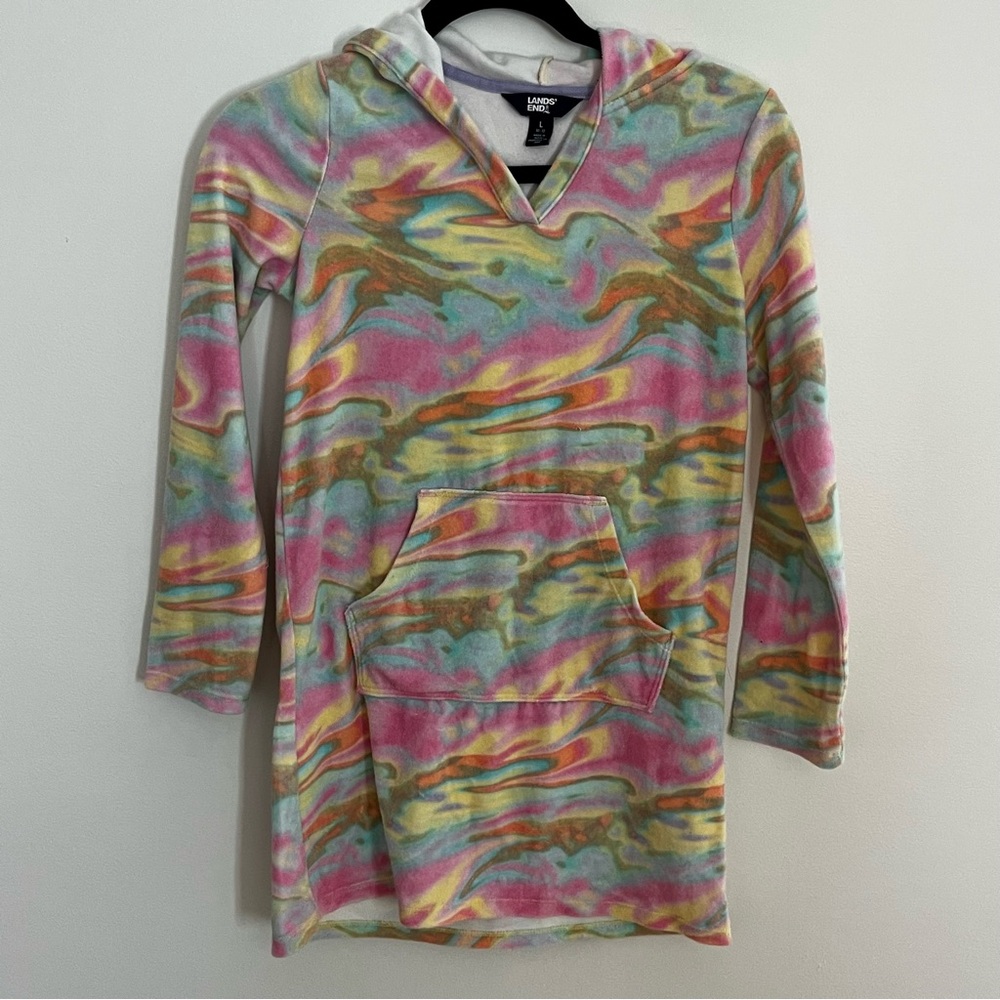 Lands End Swim Cover-up Terry Cloth Tie Dye Colorful Size Large 10 12